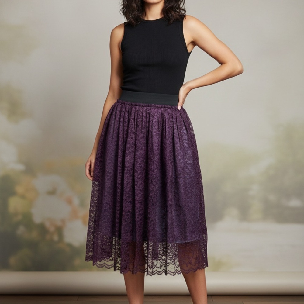 Allure Deep Purple Lace A-Line Skirt.      Size: 22